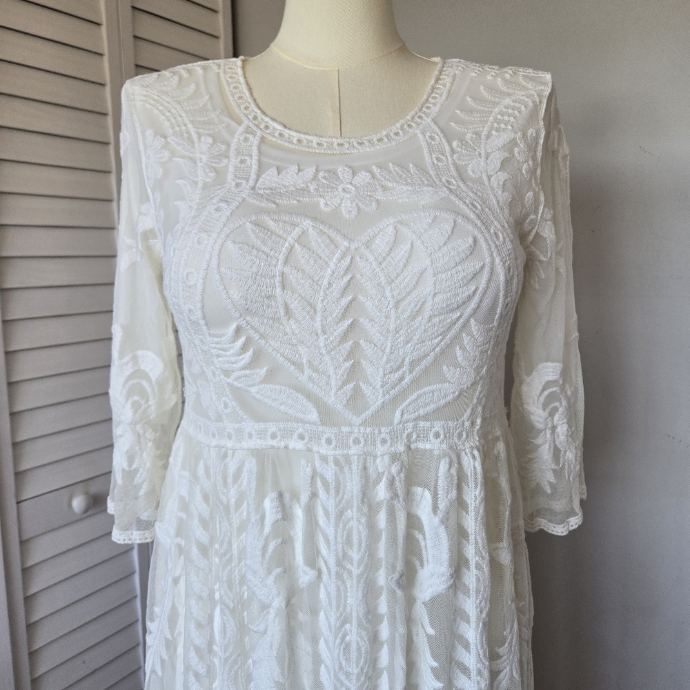 Tea n Rose White Crochet Overlay Maxi Dress Women's S/M Bridal Photoshoot Boho - Picture 4 of 15
